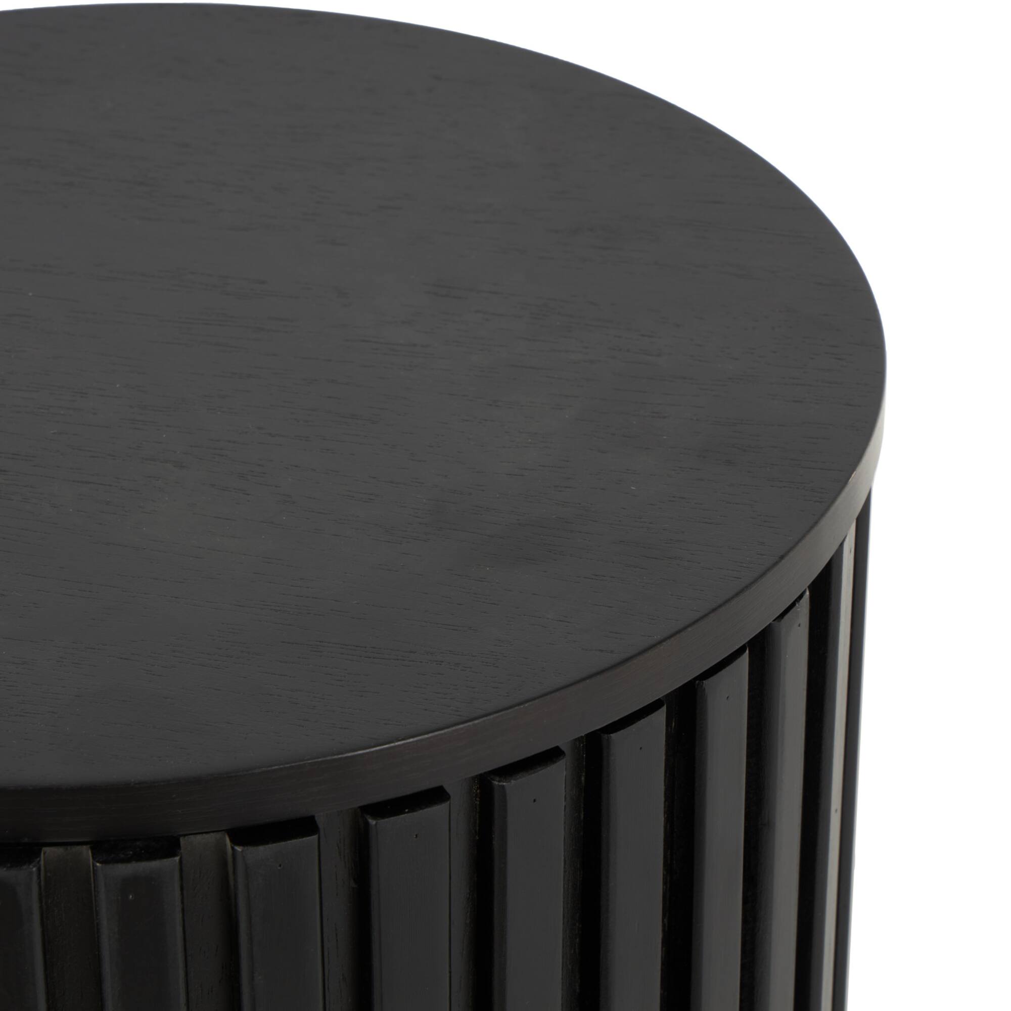 21.25" Black Wood Handmade Ribbed Side End Accent Table with Slatted Base